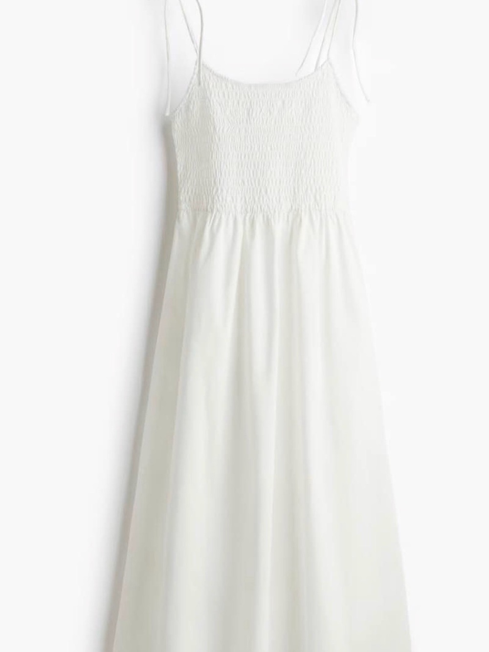 H&M White Smocked Midi Dress with Thin Straps